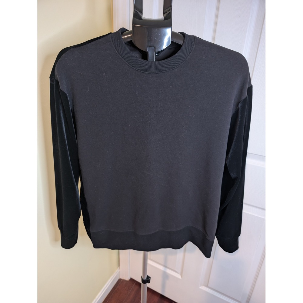 Athleta Retroplush Velvet Crewneck Womens Small Black Mixed Media Side Snap